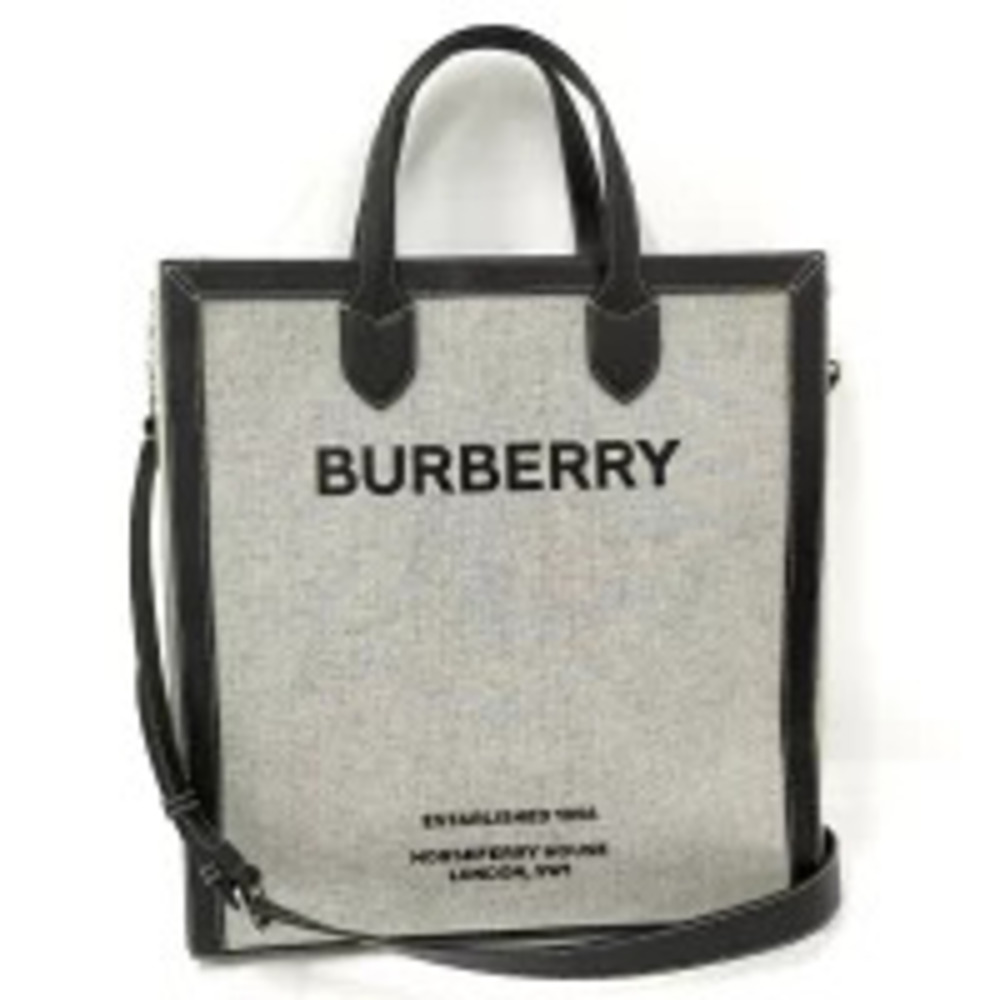 BURBERRY Horseferry Tote Bag Logo Canvas Black